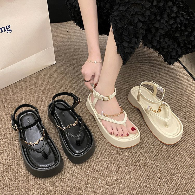 Sandales Chaîne Vintage à Perles Femme