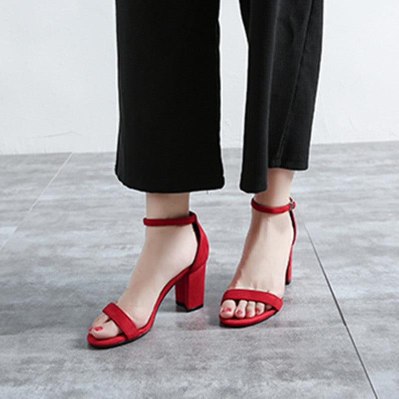 Sandales à Talons Hauts à Boucle, Talon Épais pour Femmes