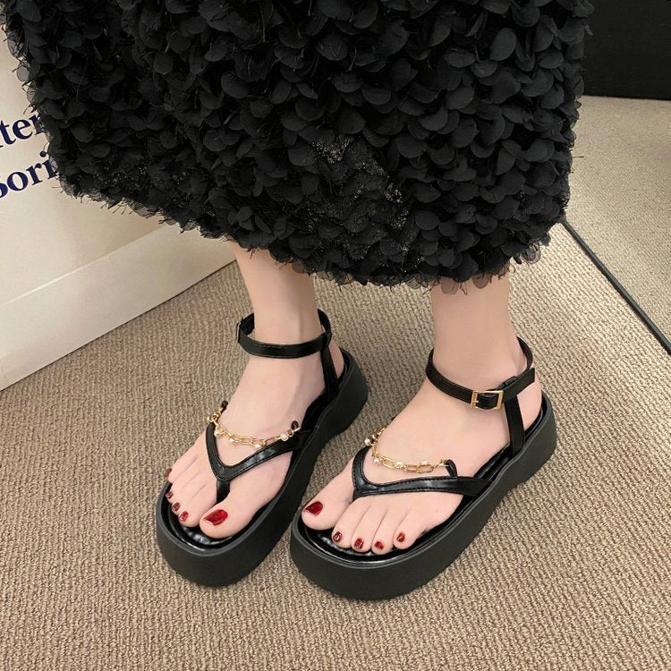 Sandales Chaîne Vintage à Perles Femme