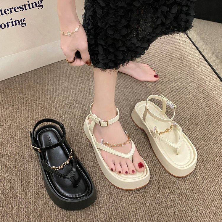 Sandales Chaîne Vintage à Perles Femme