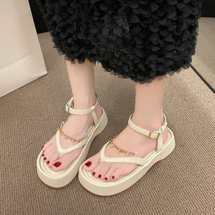 Sandales Chaîne Vintage à Perles Femme