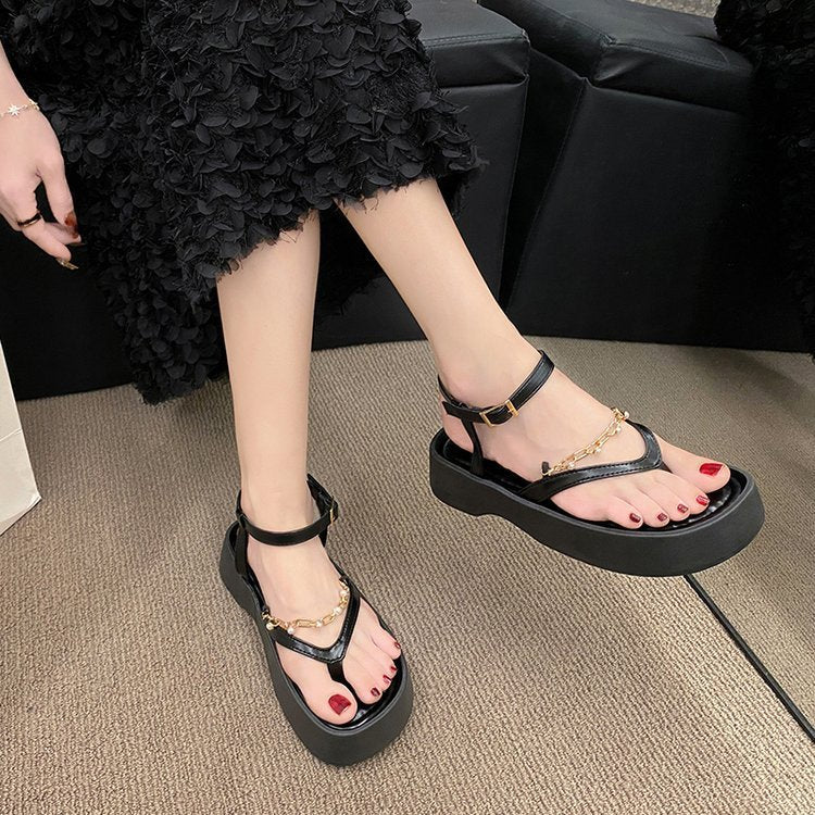 Sandales Chaîne Vintage à Perles Femme