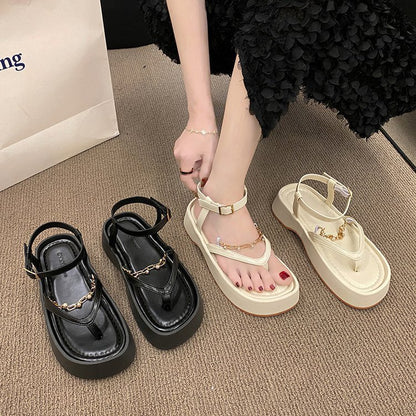 Sandales Chaîne Vintage à Perles Femme