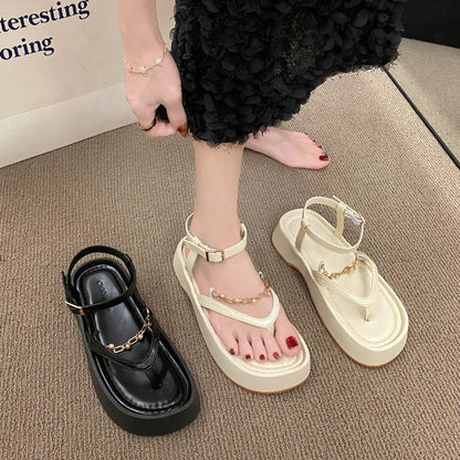 Sandales Chaîne Vintage à Perles Femme