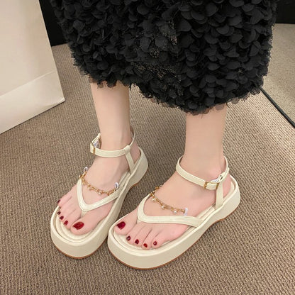 Sandales Chaîne Vintage à Perles Femme